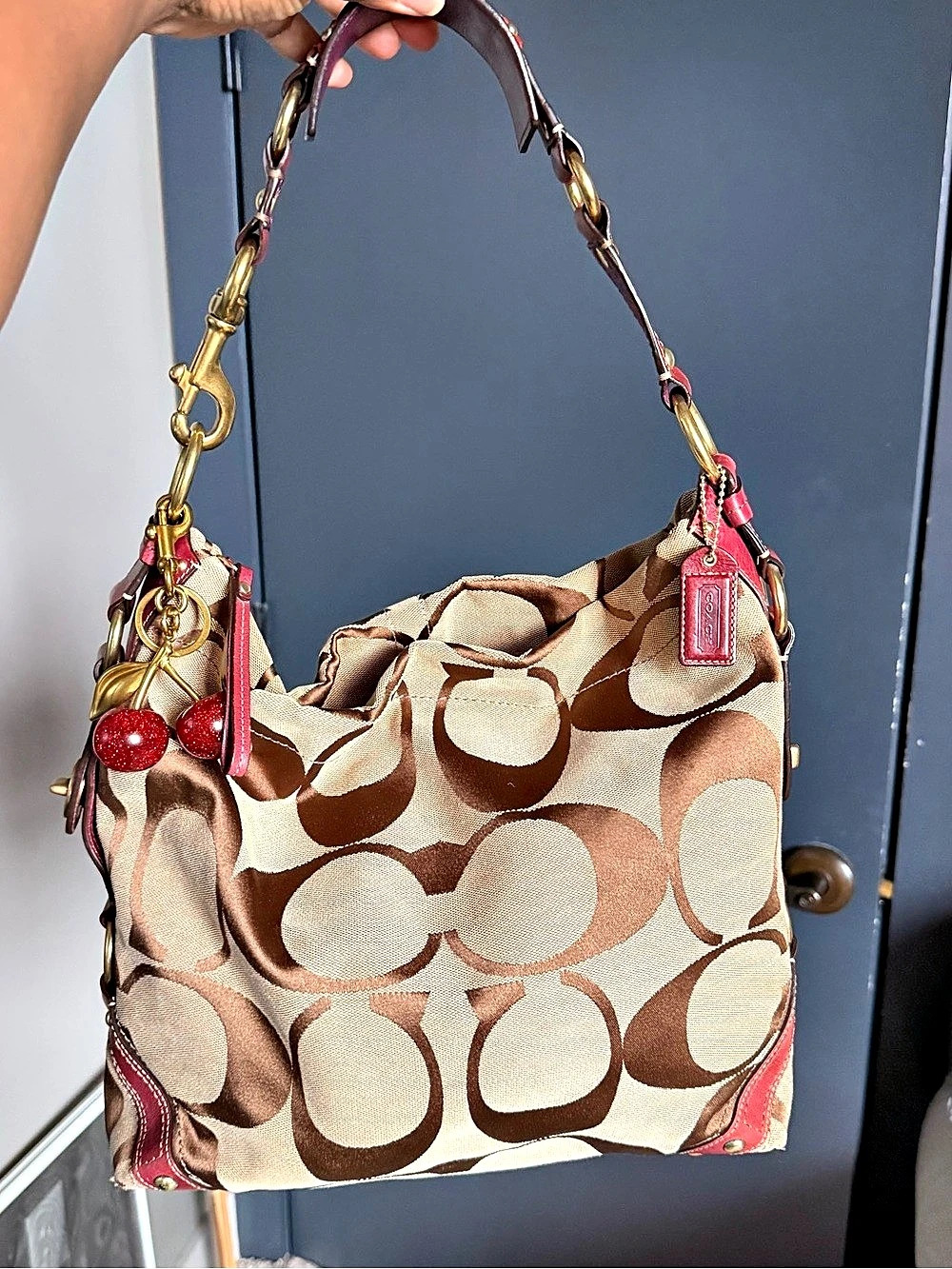 Coach Carly in Tan Signature Jacquard Large